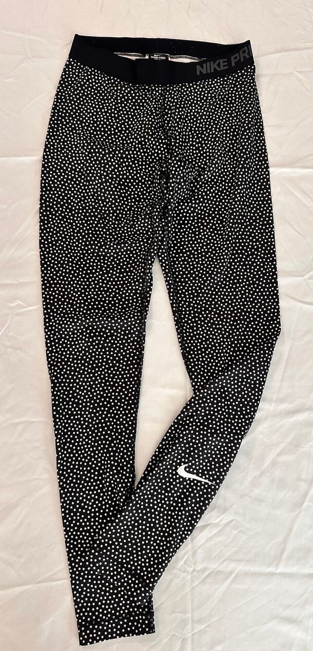 Nike Pro Dri-FIT Leggings Women S Black White Polka Dot Compression 685125-010